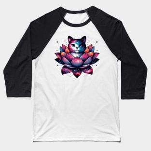 Colorful Abstract Cosmic Cat in Lotus Flower Baseball T-Shirt